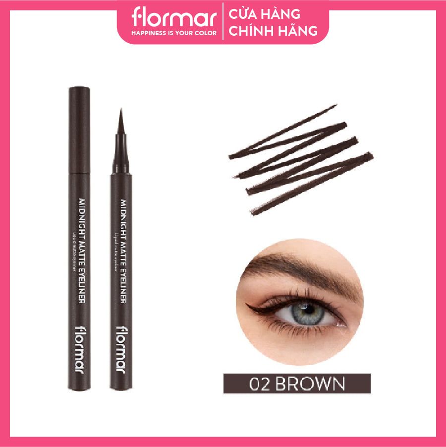  Flormar Bút kẻ mắt Midnight Matte Eyeliner #02 Brown 1ml 