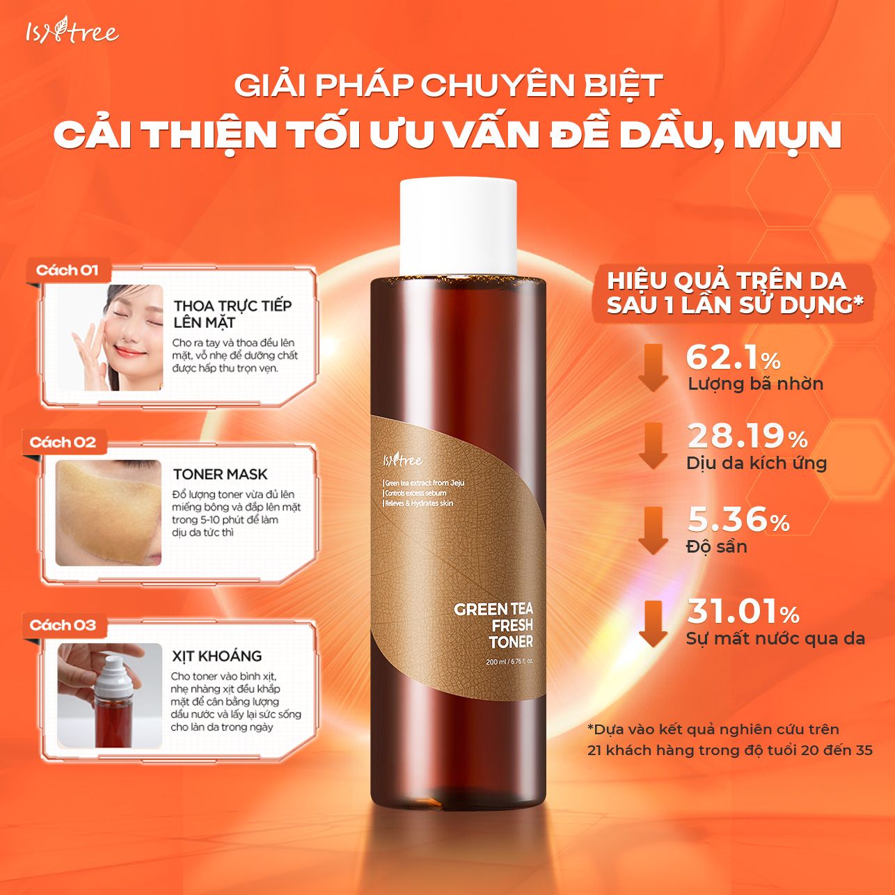  Nước hoa hồng Trà Xanh kiểm soát dầu nhờn và làm dịu Isntree Green Tea Fresh Toner 200ml 