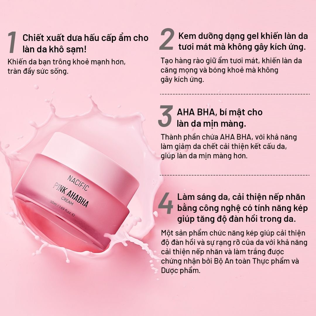  Nacific Kem dưỡng Pink AHA - BHA Cream 50ml 
