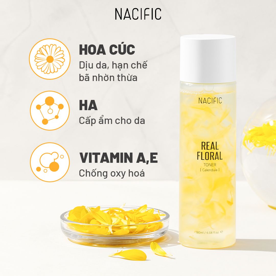  Nacific Nước hoa hồng Real Floral Toner Calendula 180ml 