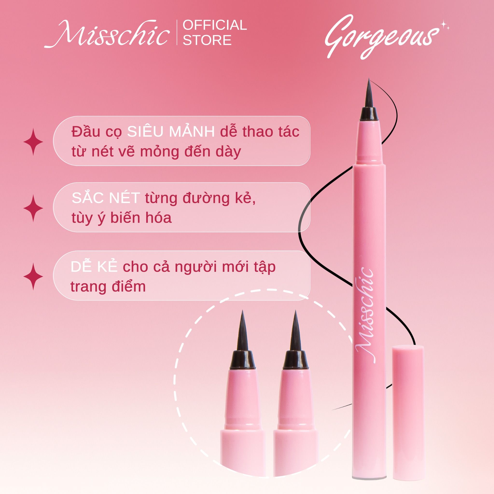  Misschic Kẻ mắt nước Gorgeous Sharp Pro Multiproof Eyeliner 0.5g 01. Black 