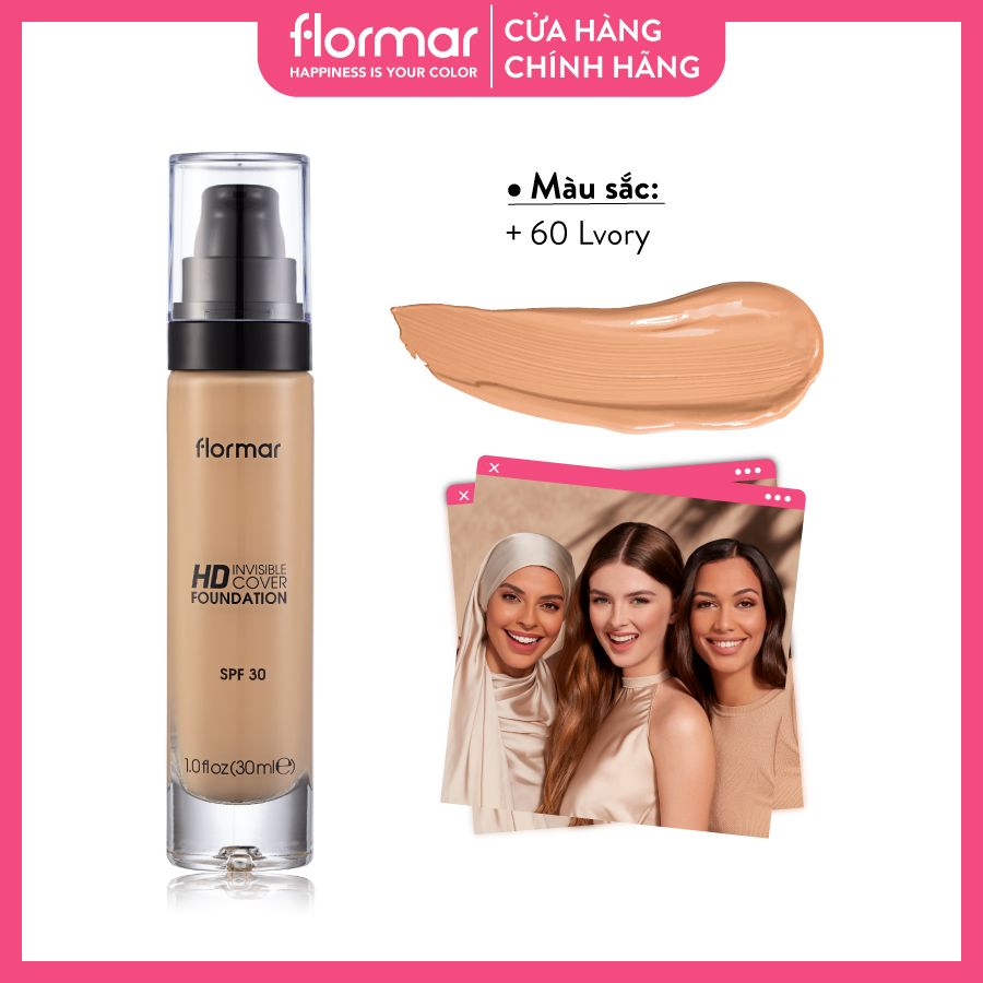  Flormar Kem nền HD Invisible Cover Foundation #60 Ivory 30ml 