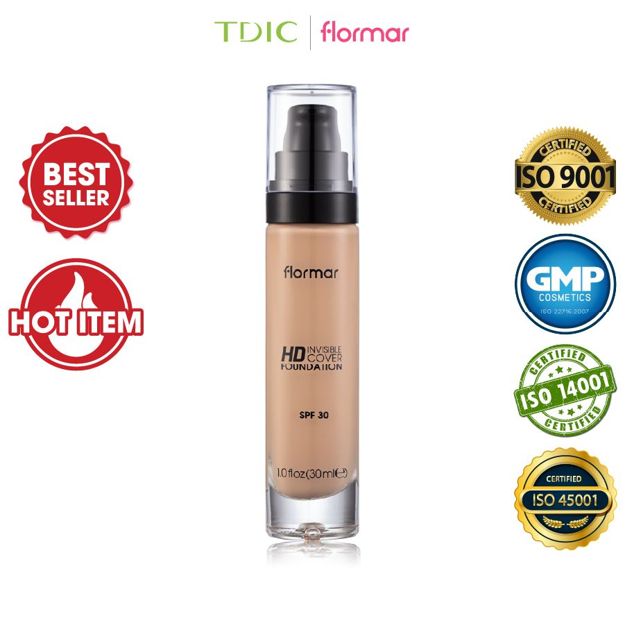  Flormar Kem nền HD Invisible Cover Foundation #40 Light Ivory 30ml 