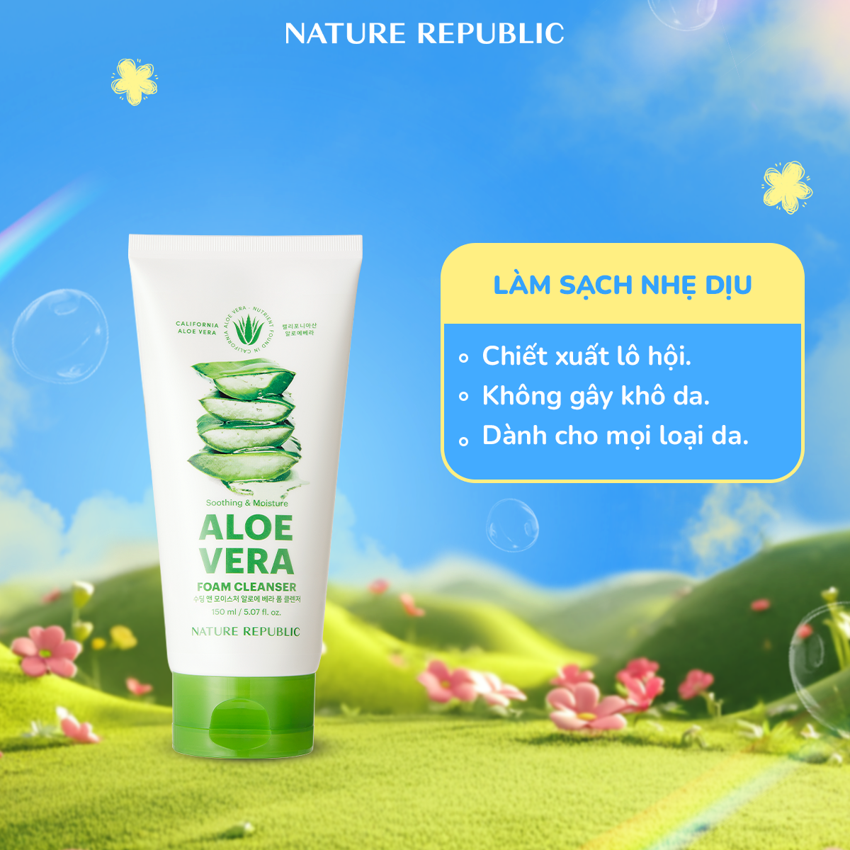  Nature Republic Sữa rửa mặt Soothing & Moisture Aloe Vera Foam Cleanser 150ml 
