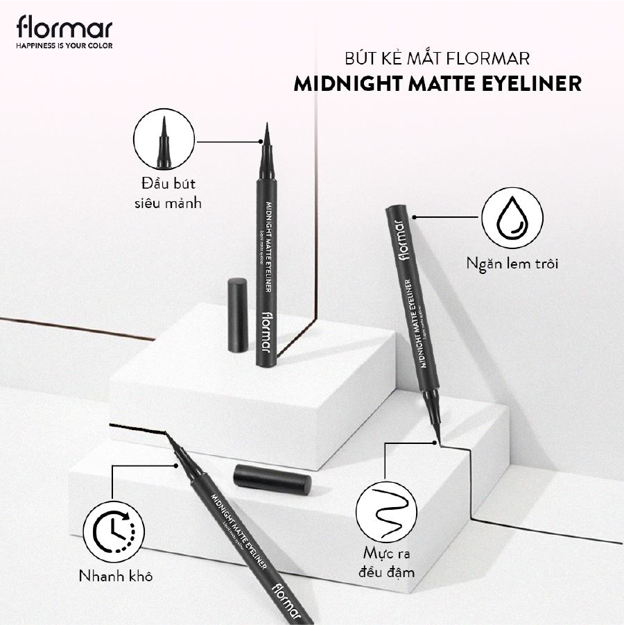  Flormar Bút kẻ mắt Midnight Matte Eyeliner #01 Black 1ml 