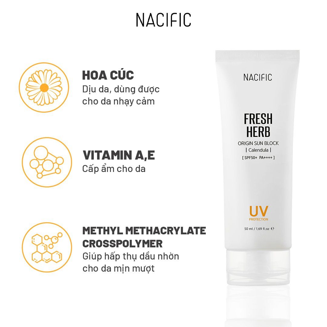  Nacific Kem chống nắng Fresh Herb Origin Sun Block Calendula 50ml 