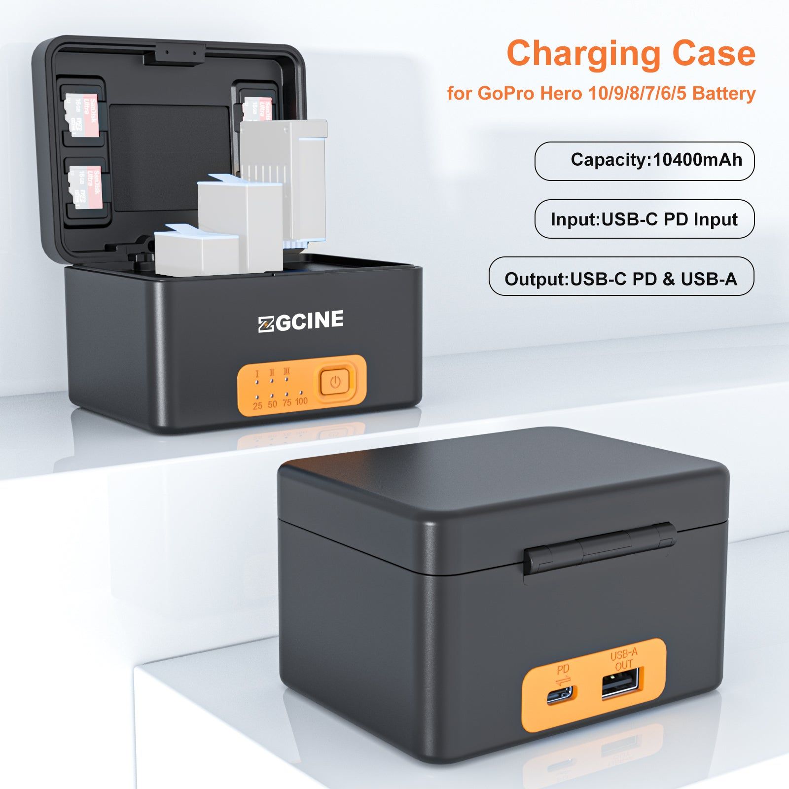  ZGCINE PS-G10 Charging Case for GoPro 11/10/9/8/7/6/5 Battery with 3 Charging Slots 