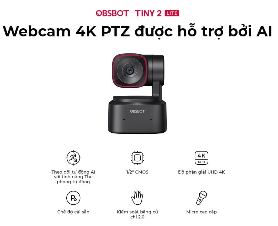  OBSBOT Tiny 2 Lite - 4K Webcam 