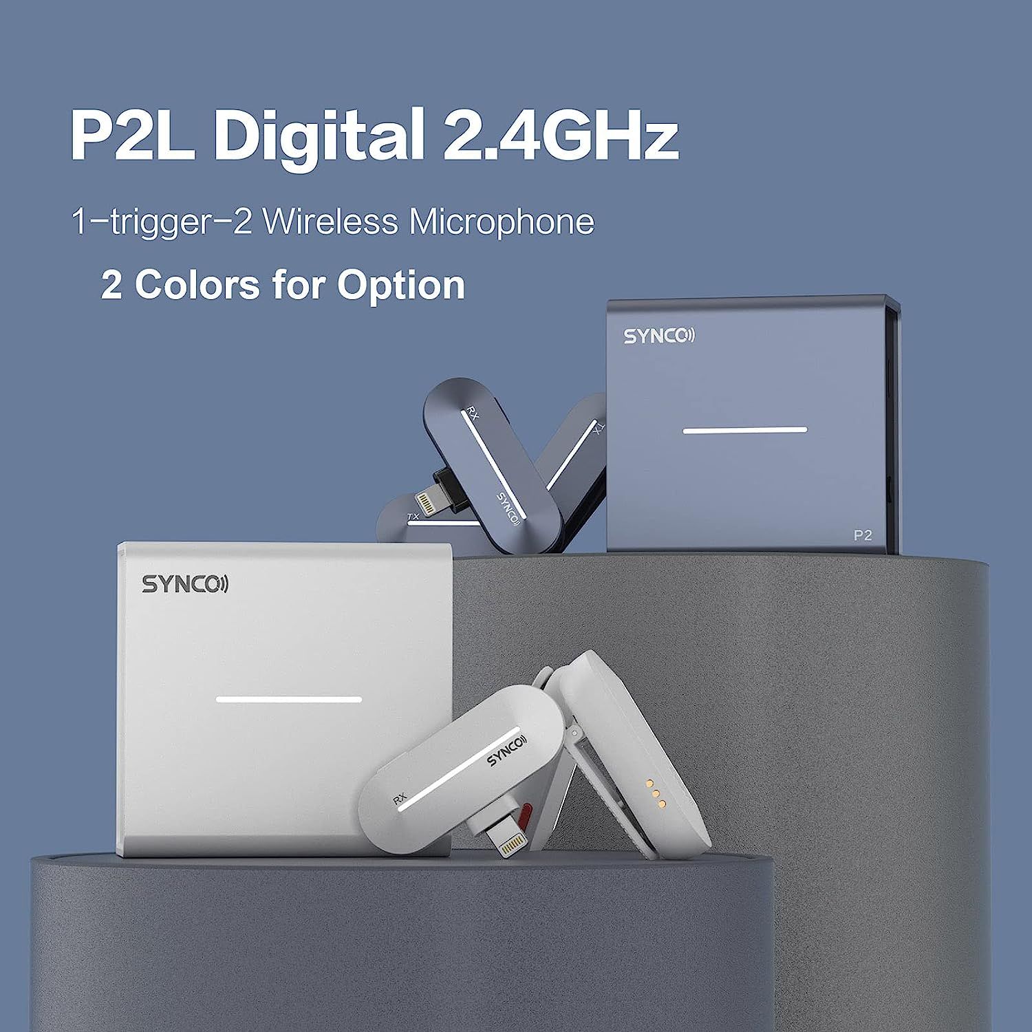  Synco P2SL / Micro Thu Âm Không Dây 2 Người Dùng cho iPhone jack Lightning (Màu Xanh) 
