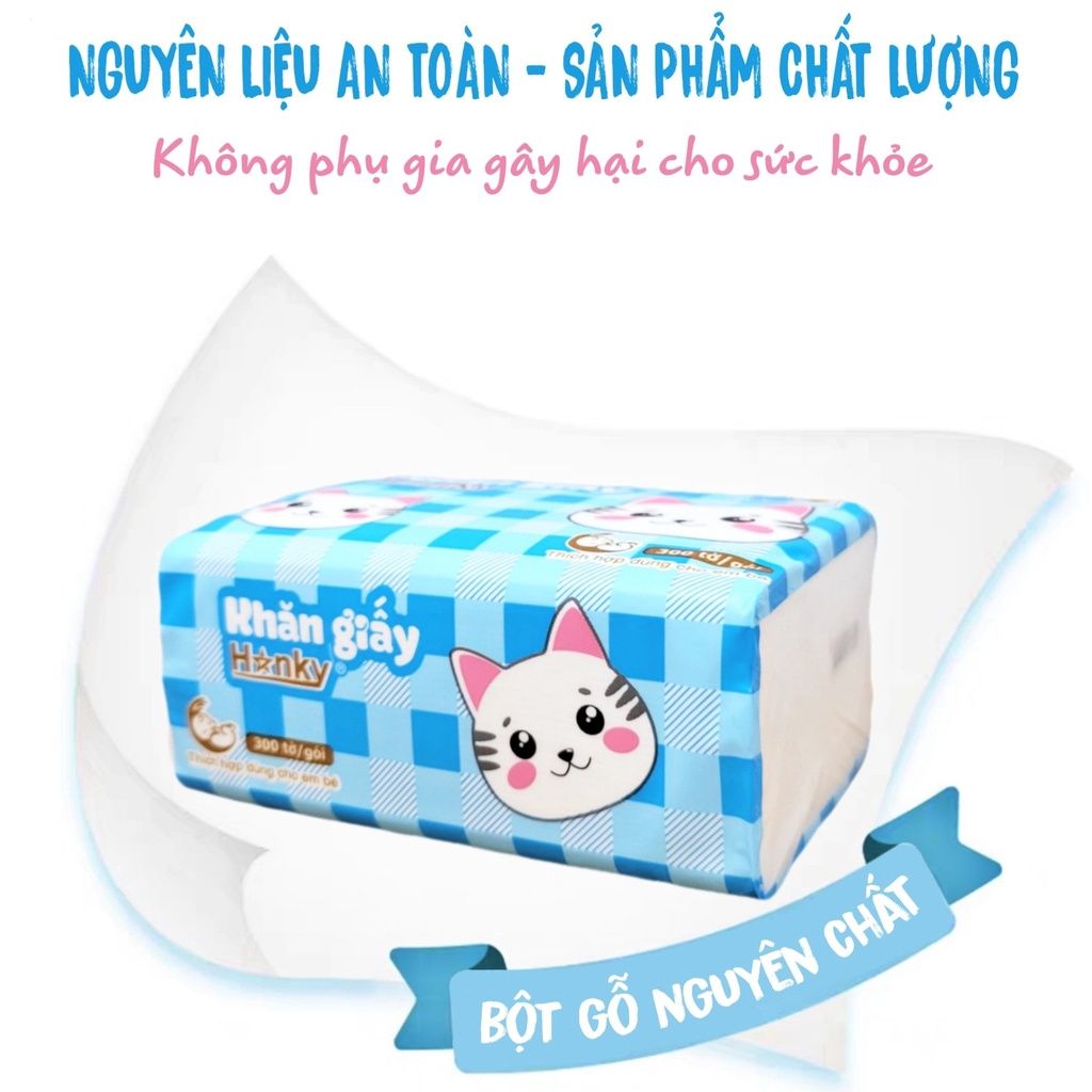  10 gói giấy ăn rút cao cấp HANKY mèo trắng 4 lớp siêu dai mềm mai ,nguyên liệu thiên nhiên.... 