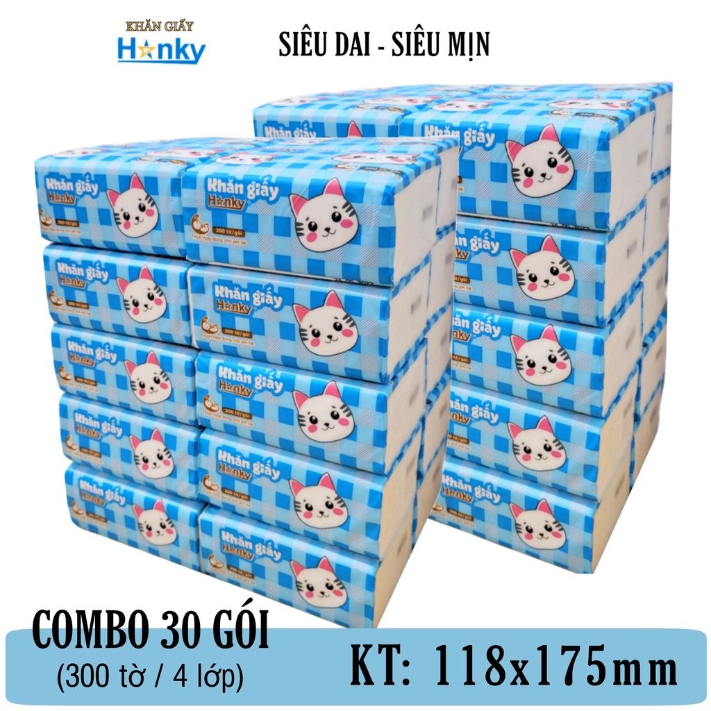  10 gói giấy ăn rút cao cấp HANKY mèo trắng 4 lớp siêu dai mềm mai ,nguyên liệu thiên nhiên.... 