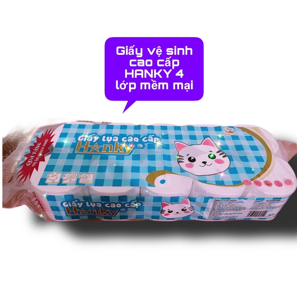  Giấy vệ sinh cuộn cao cấp HANKY 4 lớp siêu dai mềm mai,nguyên liệu nhập khẩu ,tiết kiệm hơn,có lõi và không lõi... 