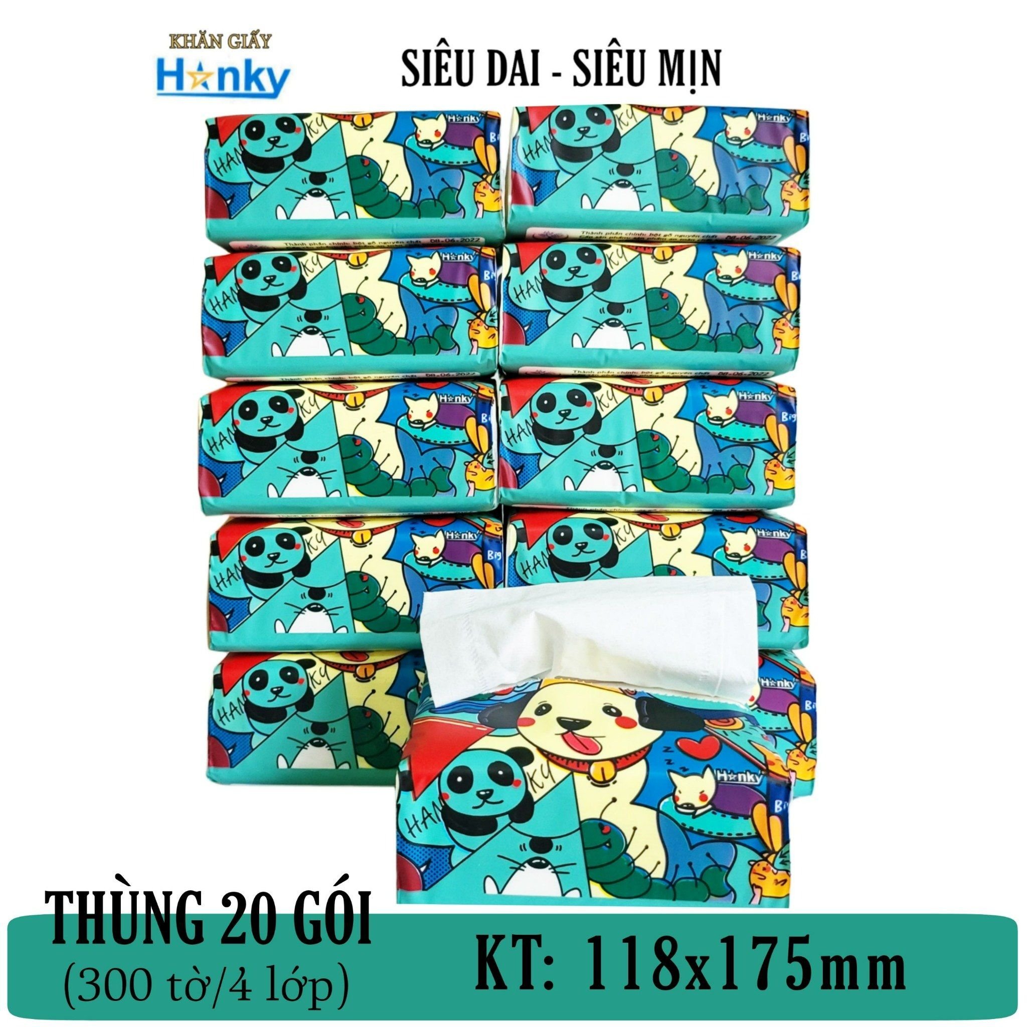  Giấy ăn rút gấu trúc HANKY 4 lớp cao cấp, thùng 30 gói,giấy trắng nguyên liệu nhập khẩu mềm dai hơn. 