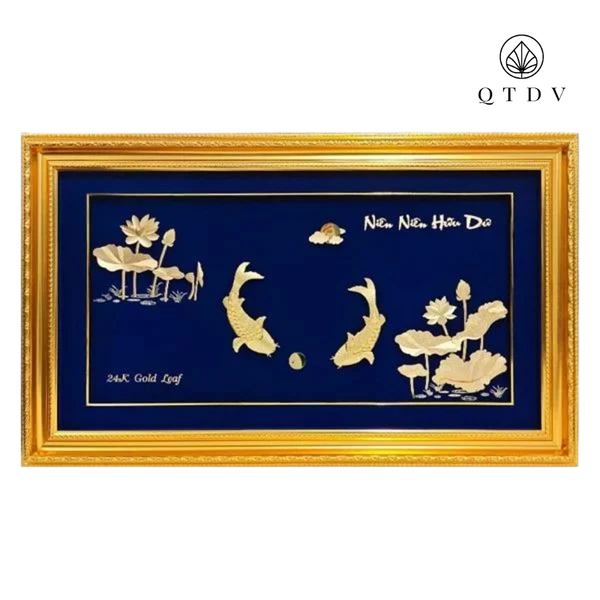 Tranh Cá chép hoa sen dát vàng 24k