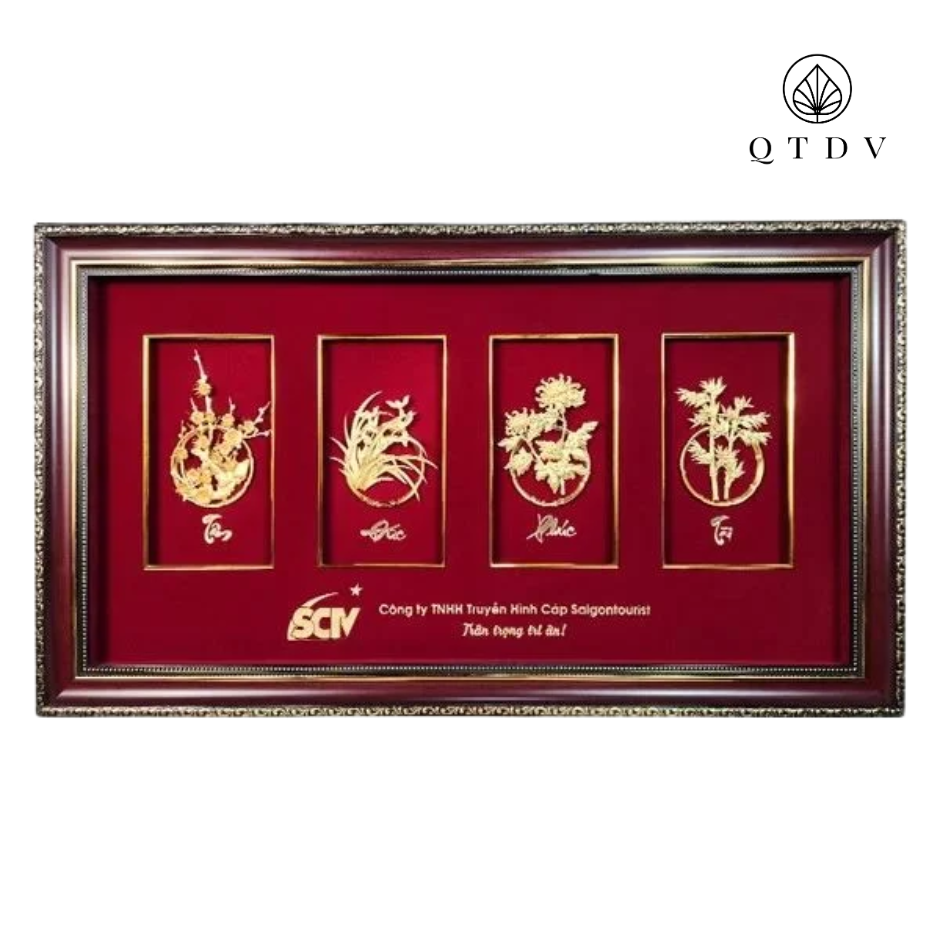 tranh tứ quý dát vàng