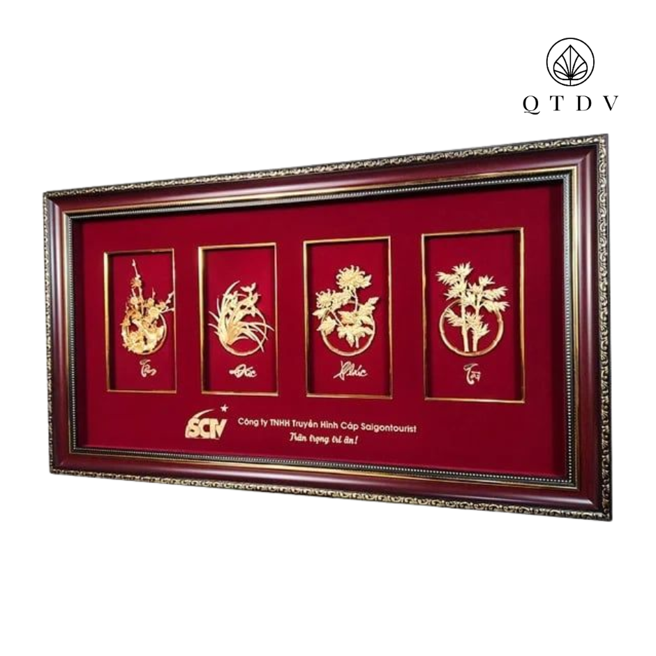 tranh tứ quý dát vàng
