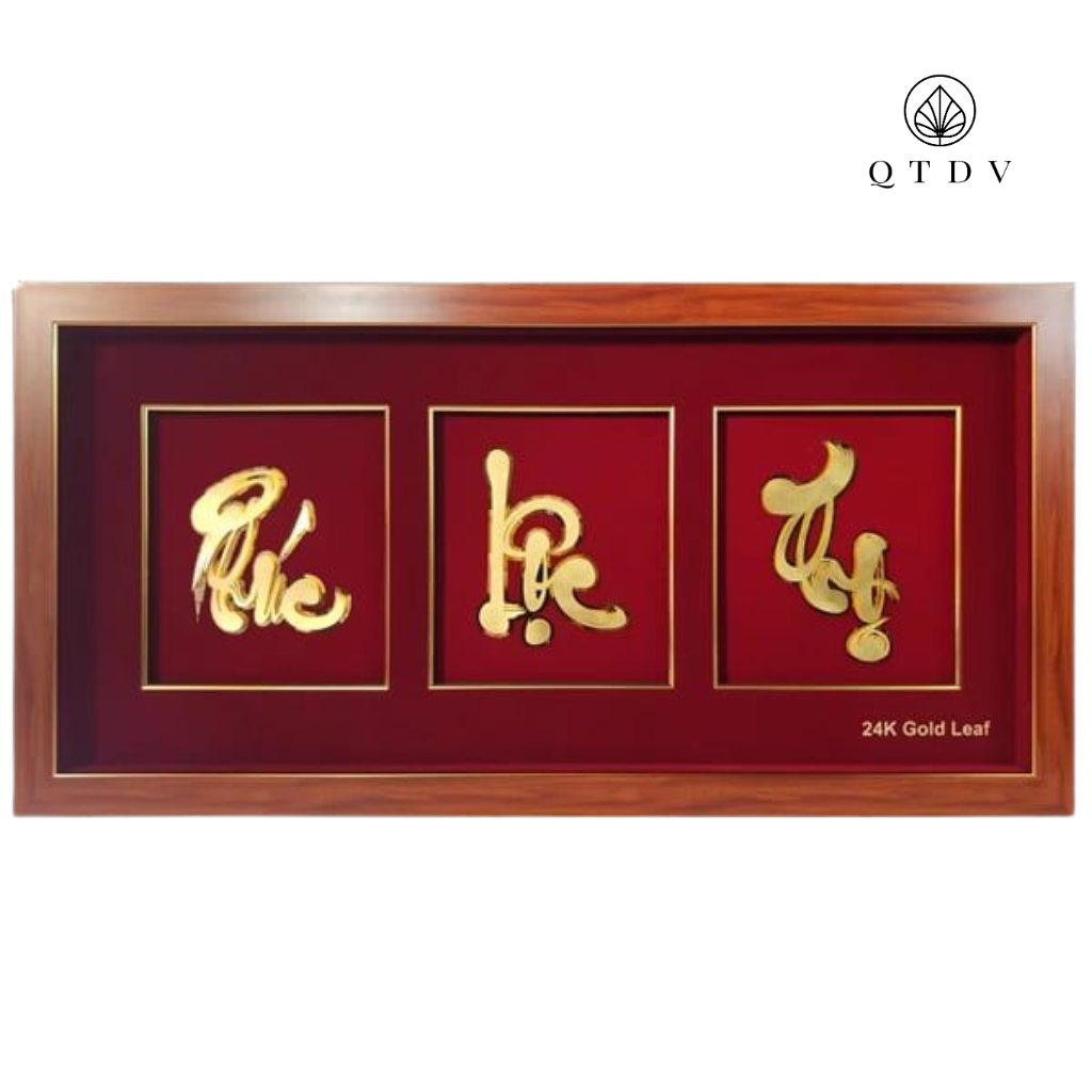 Tranh Chữ Phúc Lộc Thọ dát vàng 24k