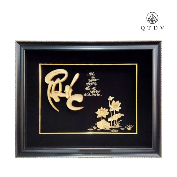 Tranh Chữ Phúc Hoa Sen dát vàng 24k