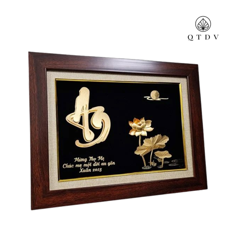 Tranh Chữ An Hoa Sen dát vàng 24k