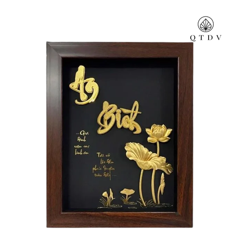 Tranh Chữ An Bình Hoa Sen dát vàng 24k