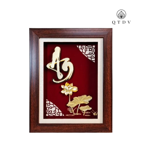 Tranh Chữ An Hoa Sen dát vàng 24k mẫu 4