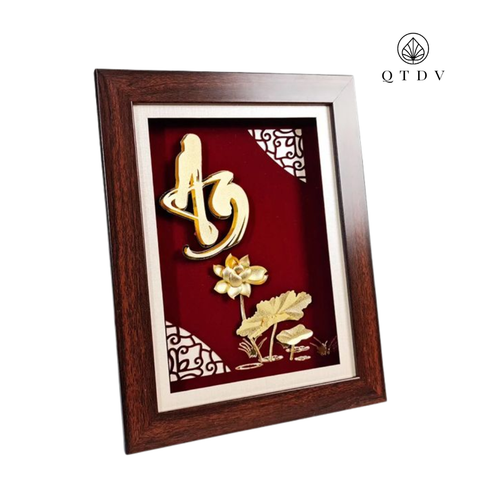 Tranh Chữ An Hoa Sen dát vàng 24k