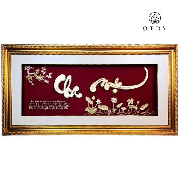 Tranh Chữ Cha Mẹ dát vàng 24k