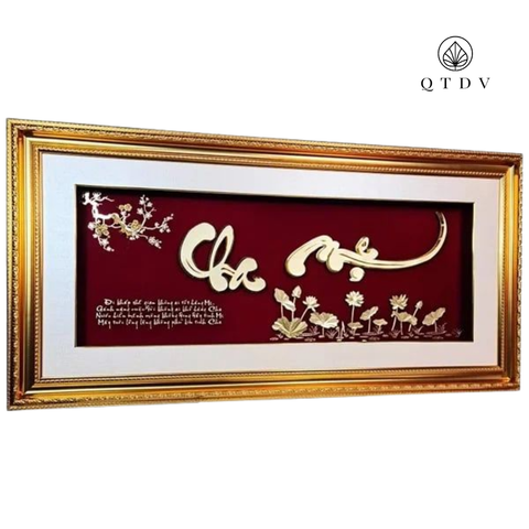 Tranh Chữ Cha Mẹ dát vàng 24k