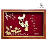 Tranh chữ Thọ hoa sen dát vàng 24k