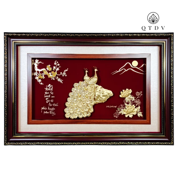 Tranh Đôi Chim Công dát vàng 24k (Mẫu 14)