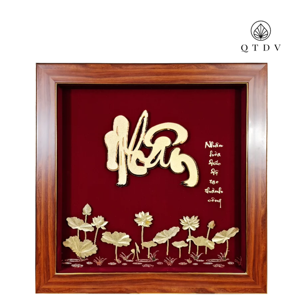 Tranh Chữ Nhân Hoa Sen dát vàng 24k
