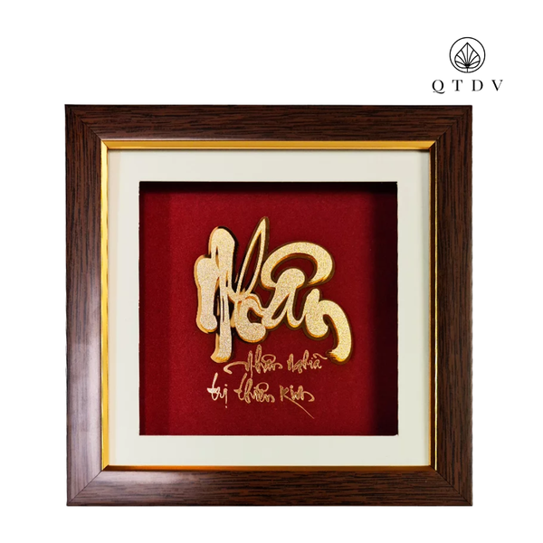 Tranh Chữ Nhân dát vàng 24k