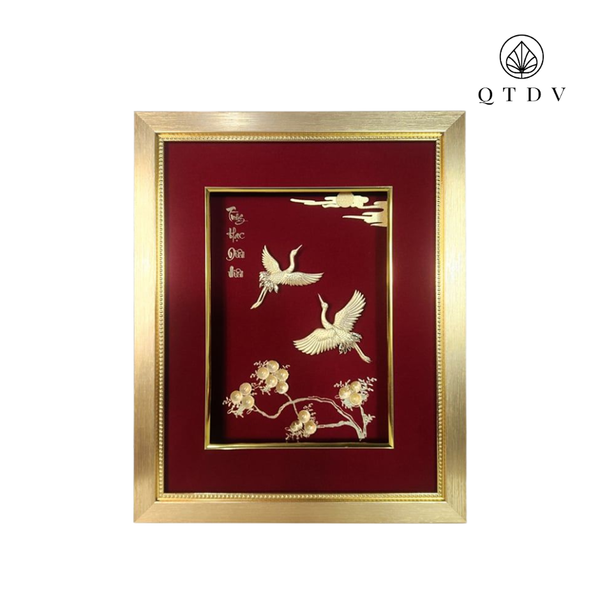 Tranh Đôi Chim Hạc dát vàng 24k