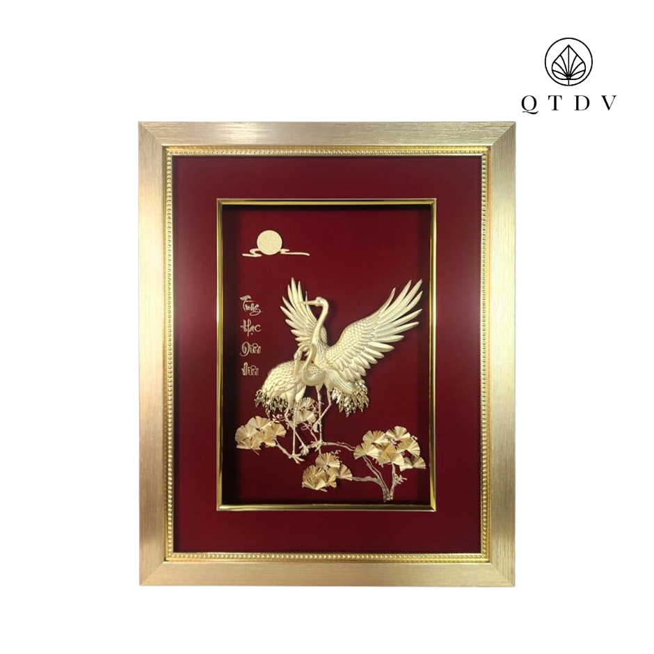 Tranh Đôi chim Hạc dát vàng 24k
