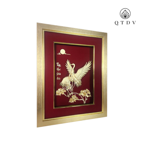 Tranh Đôi chim Hạc dát vàng 24k