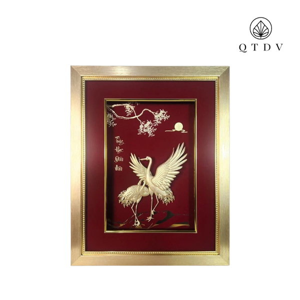 Tranh Đôi Hạc dát vàng 24k