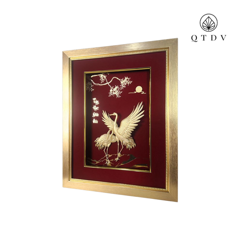 tranh tùng hạc dát vàng