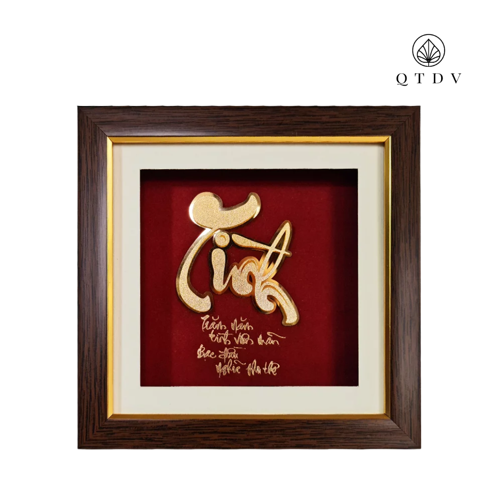 Tranh Chữ Tình dát vàng 24k