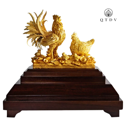 Tượng Gia Đình Gà dát vàng 24k