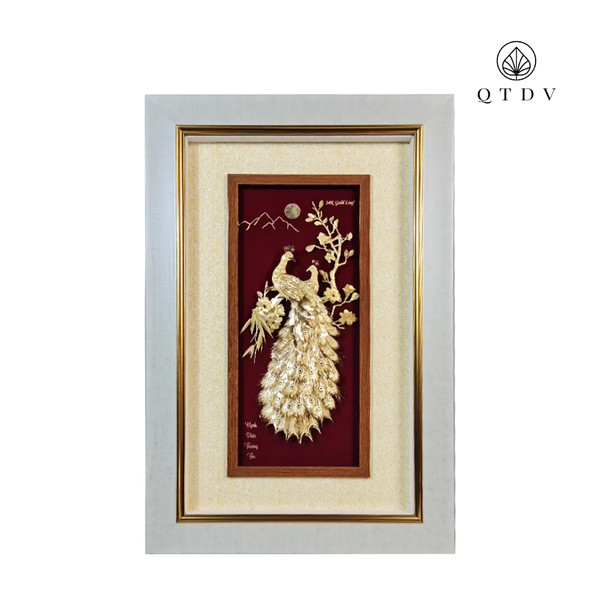 Tranh Đôi Chim Công dát vàng 24k (Mẫu 13)