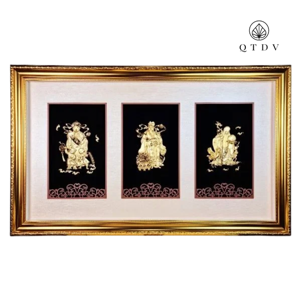 Tranh Phúc Lộc Thọ dát vàng 24k
