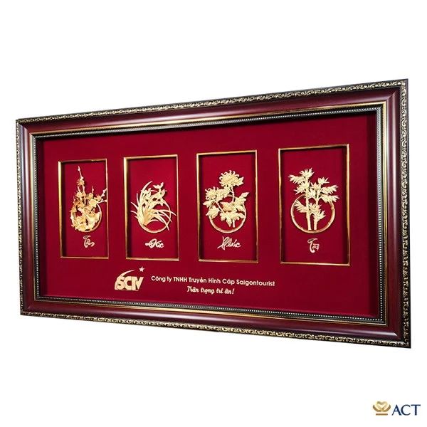 Tranh Tứ quý dát vàng 24k