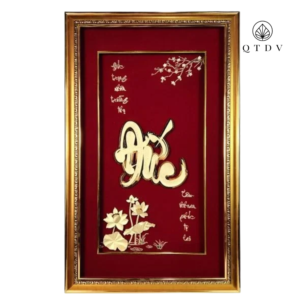 tranh chữ Đức hoa sen dát vàng