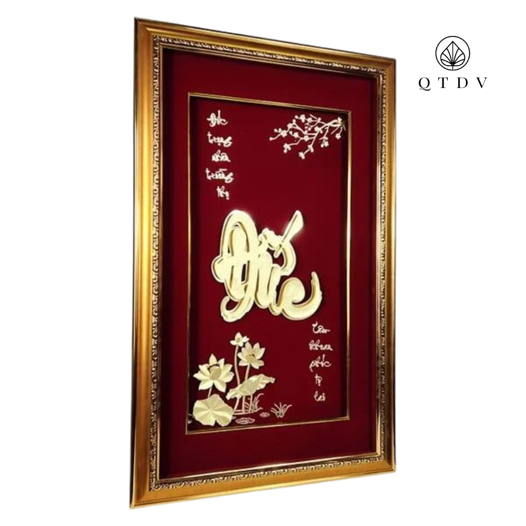 tranh chữ Đức hoa sen dát vàng