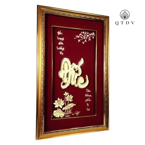 tranh chữ Đức hoa sen dát vàng