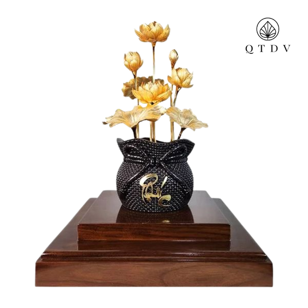 Chậu sen 8 cành dát vàng 24k