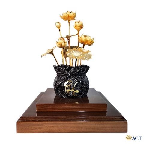 Chậu Sen 9 Cành dát vàng 24k