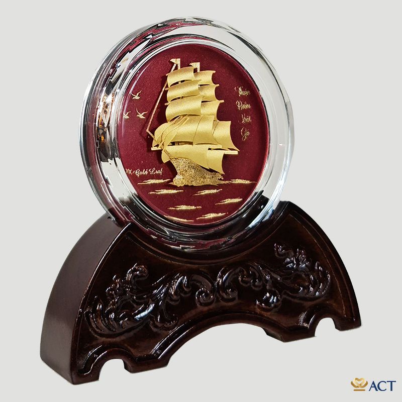 Chặn Giấy Thuyền Pha Lê Vàng Lá 24k