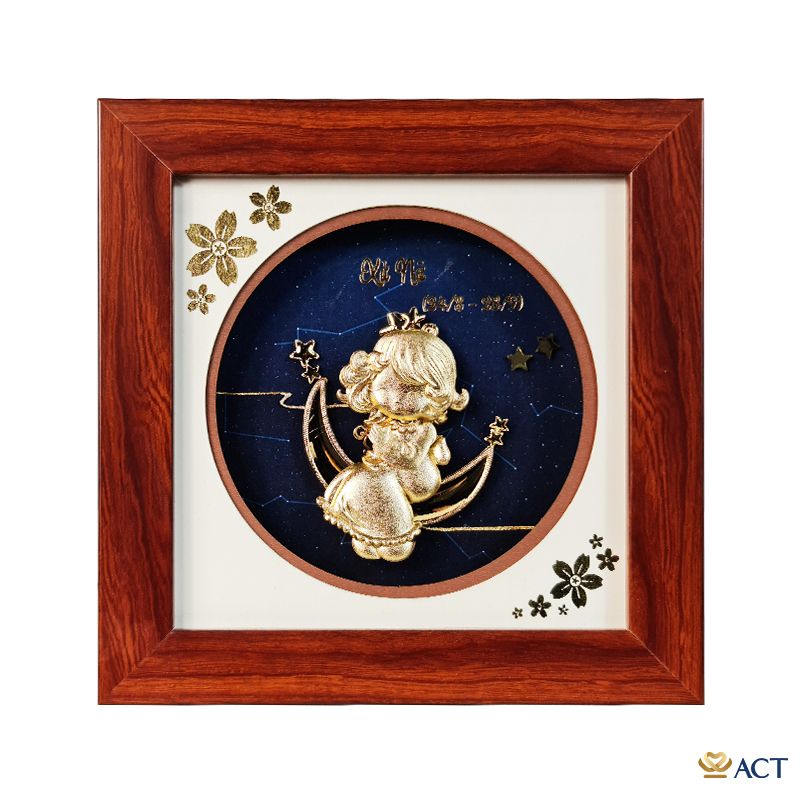 Quà tặng Tranh Cung Xử Nữ dát vàng 24k ACT GOLD ISO 9001:2015