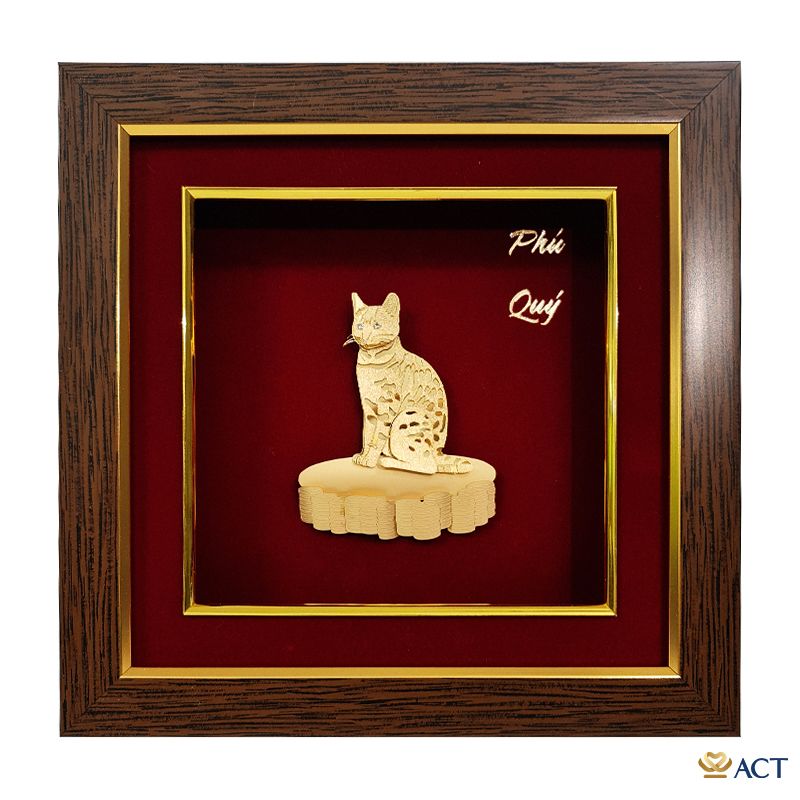 Quà tặng Tranh Mèo Phú Quý dát vàng 24k ACT GOLD ISO 9001:2015